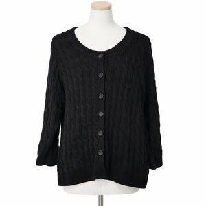 Talbots Classic Black Cable Knit Cardigan Size 1X Button up